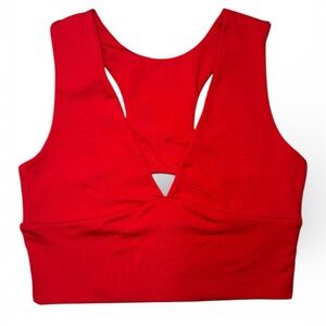 Women's Deep V Neck Back Cutout Racerback Cropped Tank Top, Red